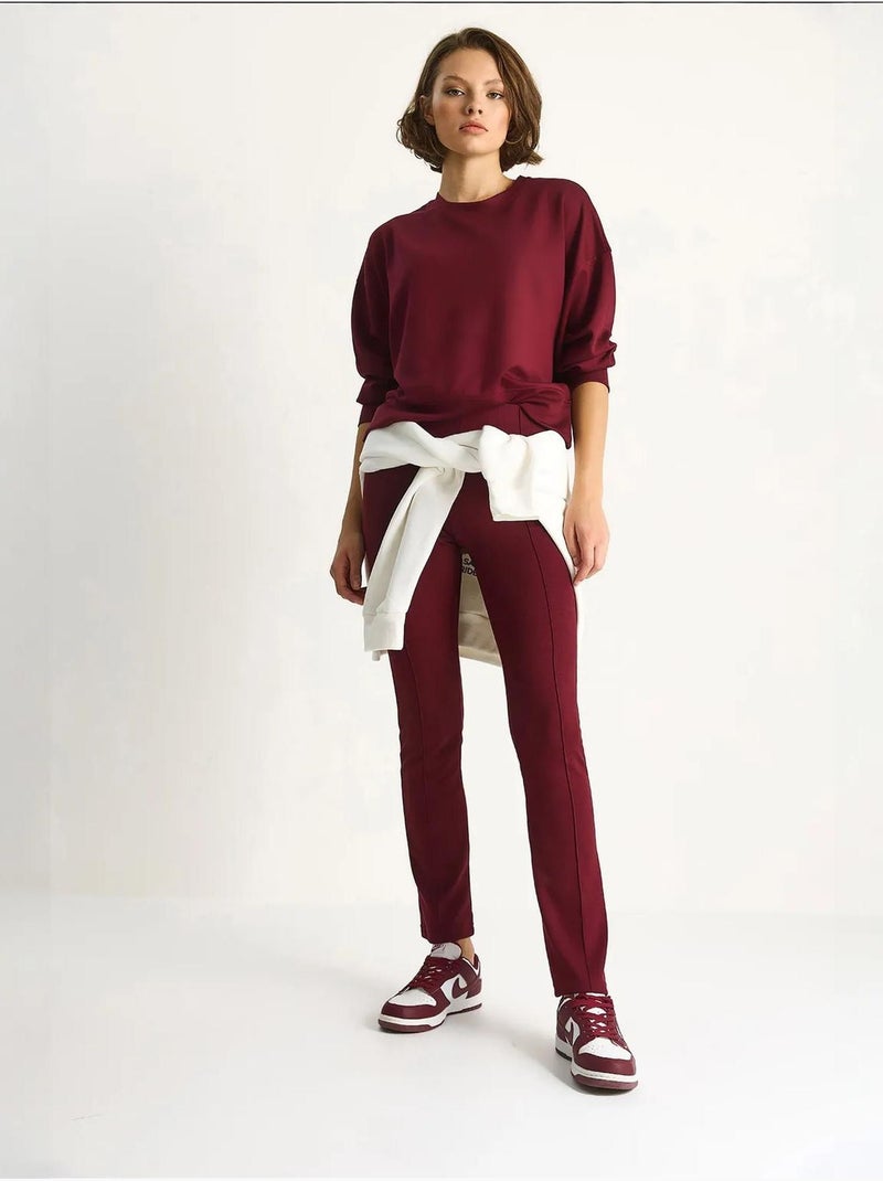 Conjunto coordenado de duas peças justo com manga comprida e gola redonda lucci Vermelho bordô - Kiabi