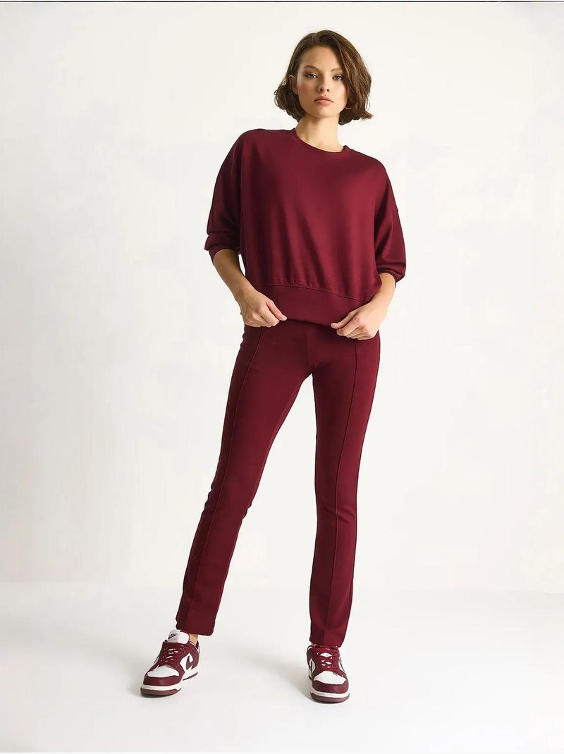 Conjunto coordenado de duas peças justo com manga comprida e gola redonda lucci Vermelho bordô - Kiabi
