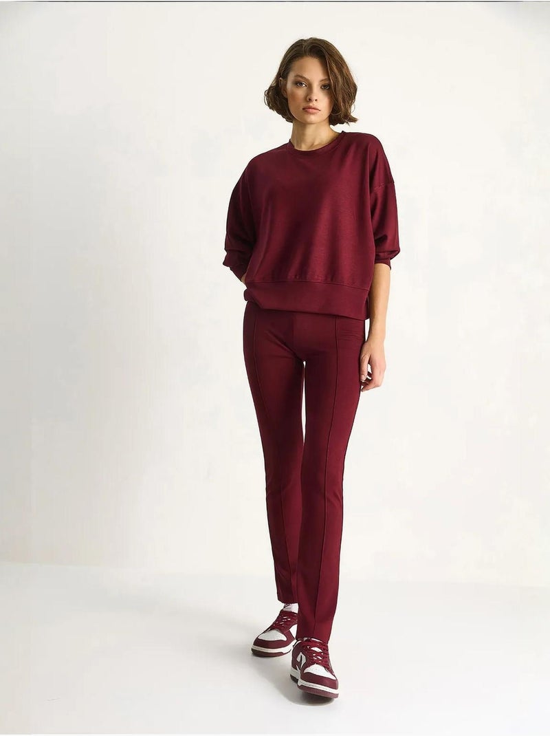 Conjunto coordenado de duas peças justo com manga comprida e gola redonda lucci Vermelho bordô - Kiabi