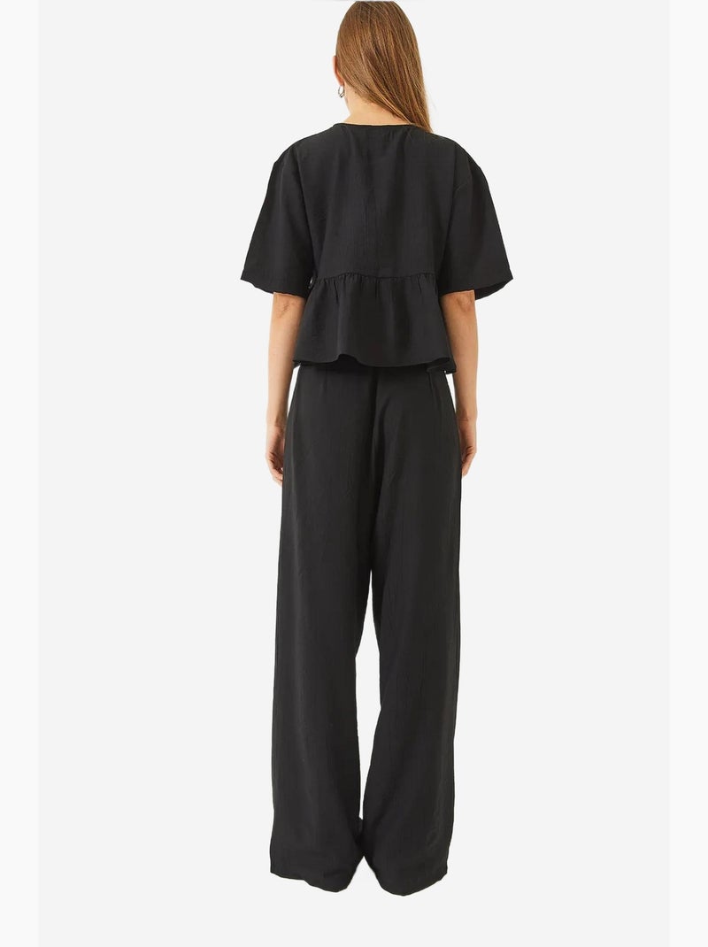 Conjunto coordenado de duas peças texturizado com detalhe de folhos lucci Preto - Kiabi