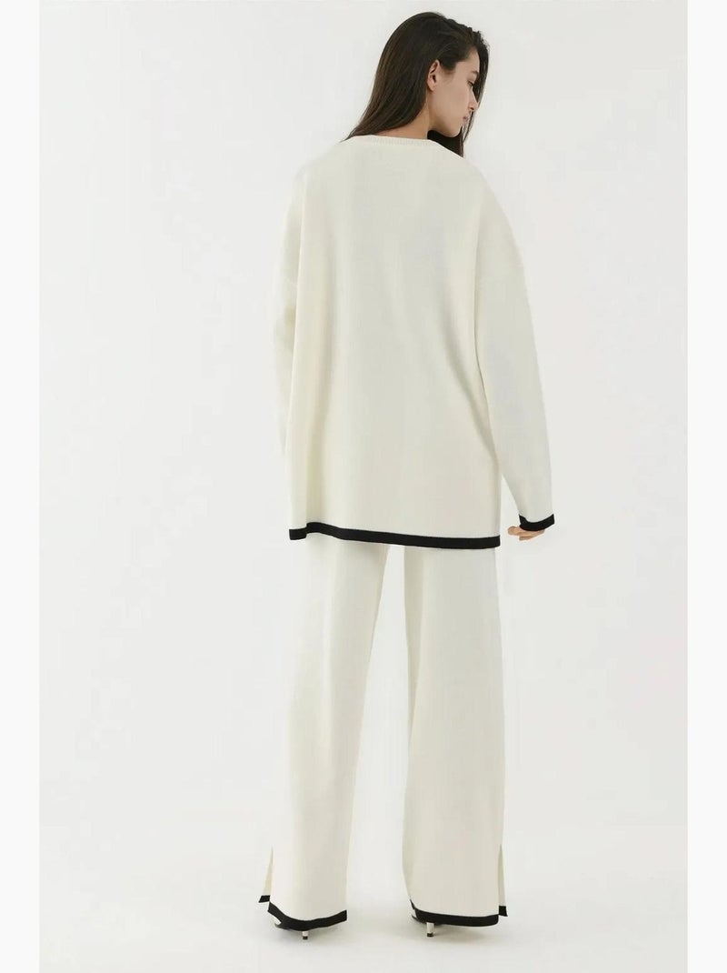 Conjunto coordenado de malha com camisola e calças de perna larga hiccup Branco - Kiabi