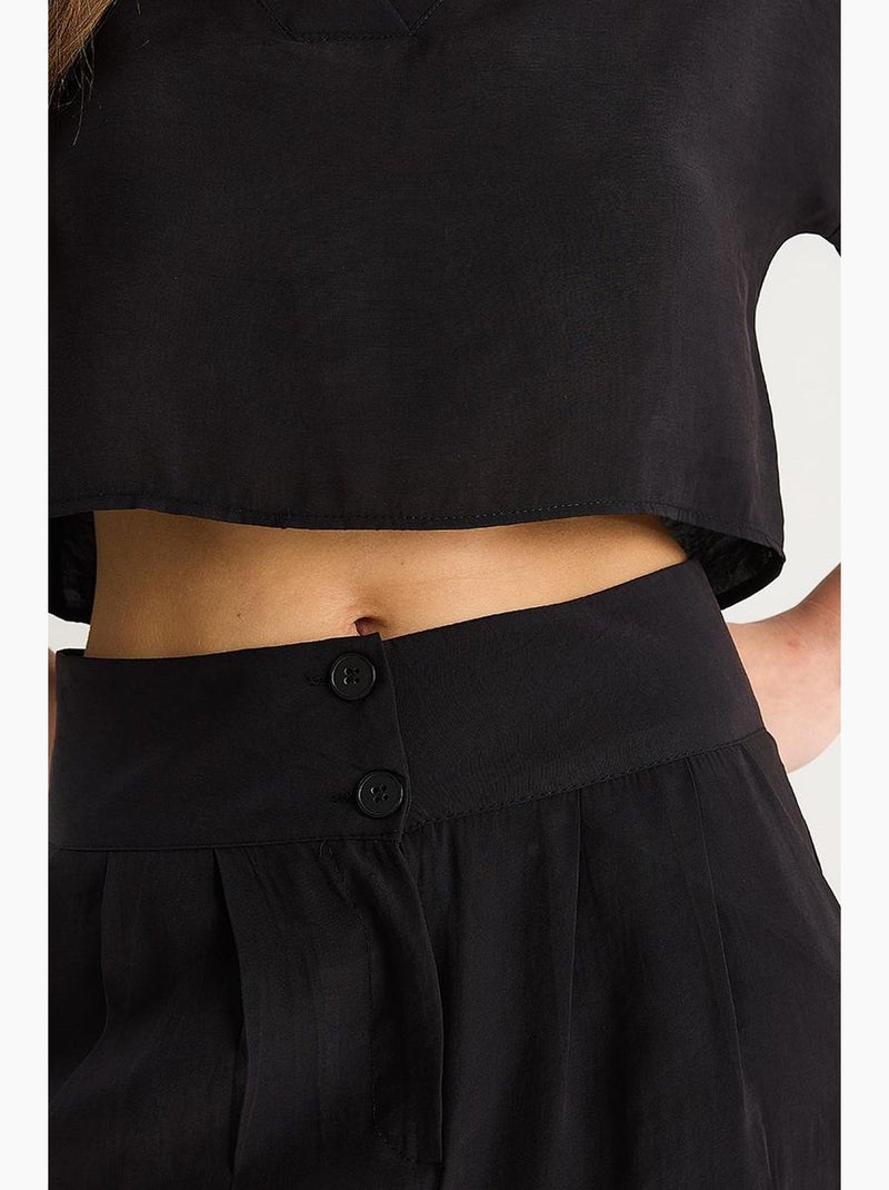 Conjunto coordenado de malha de duas peças com decote em v e calças de perna larga lucci Preto - Kiabi