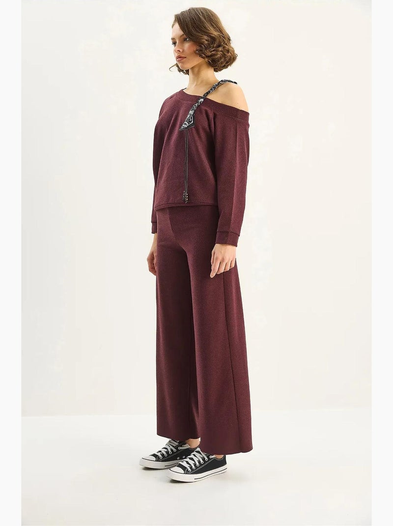 Conjunto coordenado de malha de duas peças com detalhes de acessório lucci Vermelho bordô - Kiabi