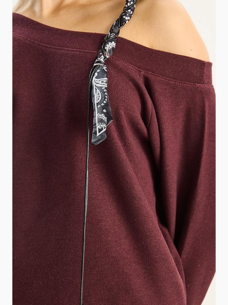 Conjunto coordenado de malha de duas peças com detalhes de acessório lucci Vermelho bordô - Kiabi