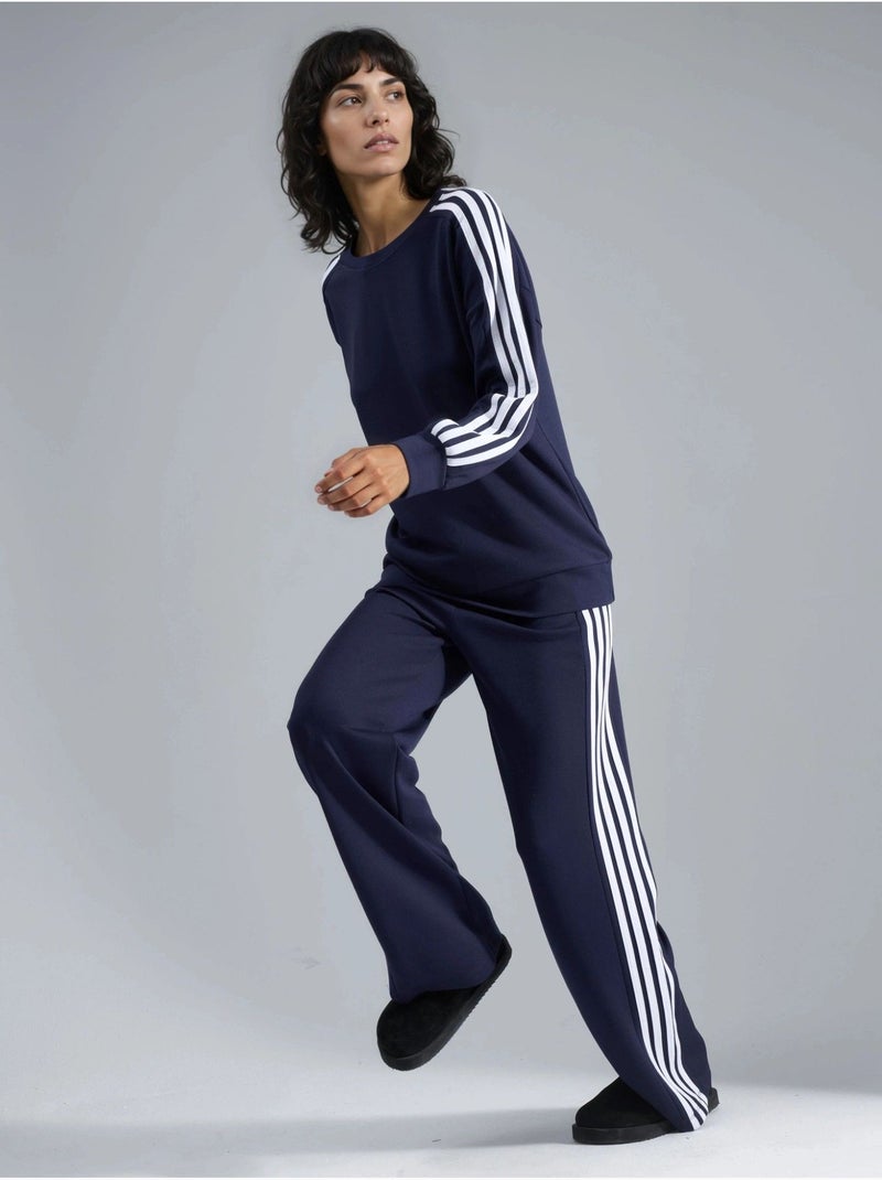 Conjunto coordenado de sweatshirt às riscas com gola redonda e calças de perna reta hiccup Azul-marinho - Kiabi