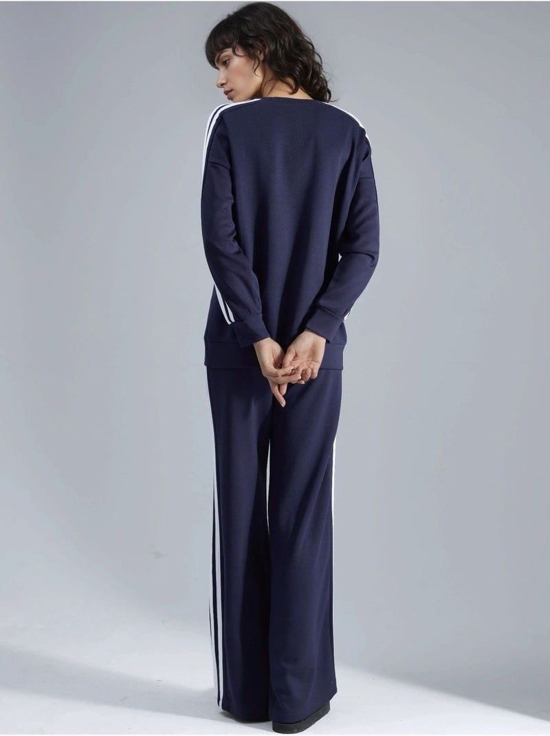 Conjunto coordenado de sweatshirt às riscas com gola redonda e calças de perna reta hiccup Azul-marinho - Kiabi