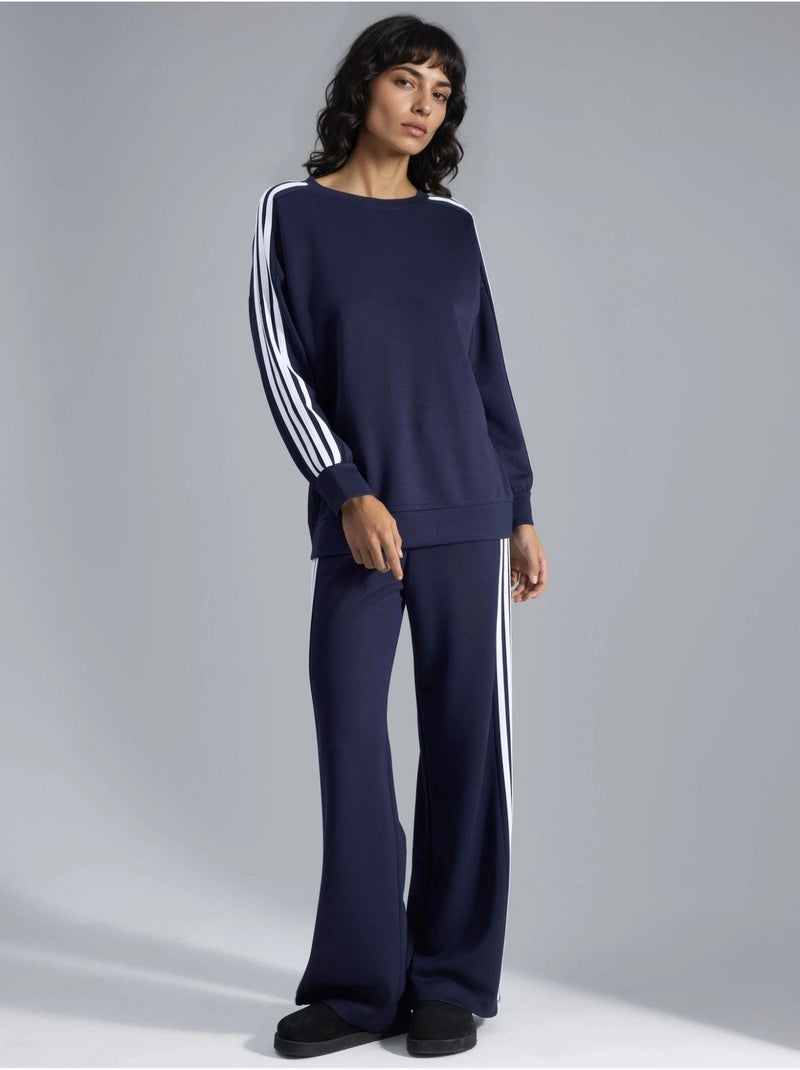 Conjunto coordenado de sweatshirt às riscas com gola redonda e calças de perna reta hiccup Azul-marinho - Kiabi