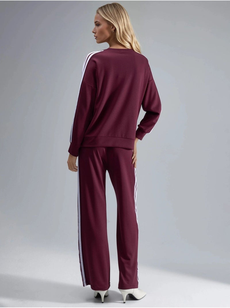 Conjunto coordenado de sweatshirt às riscas com gola redonda e calças de perna reta hiccup Vermelho bordô - Kiabi