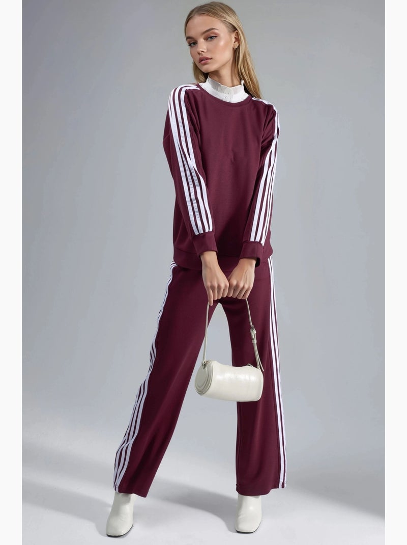 Conjunto coordenado de sweatshirt às riscas com gola redonda e calças de perna reta hiccup Vermelho bordô - Kiabi
