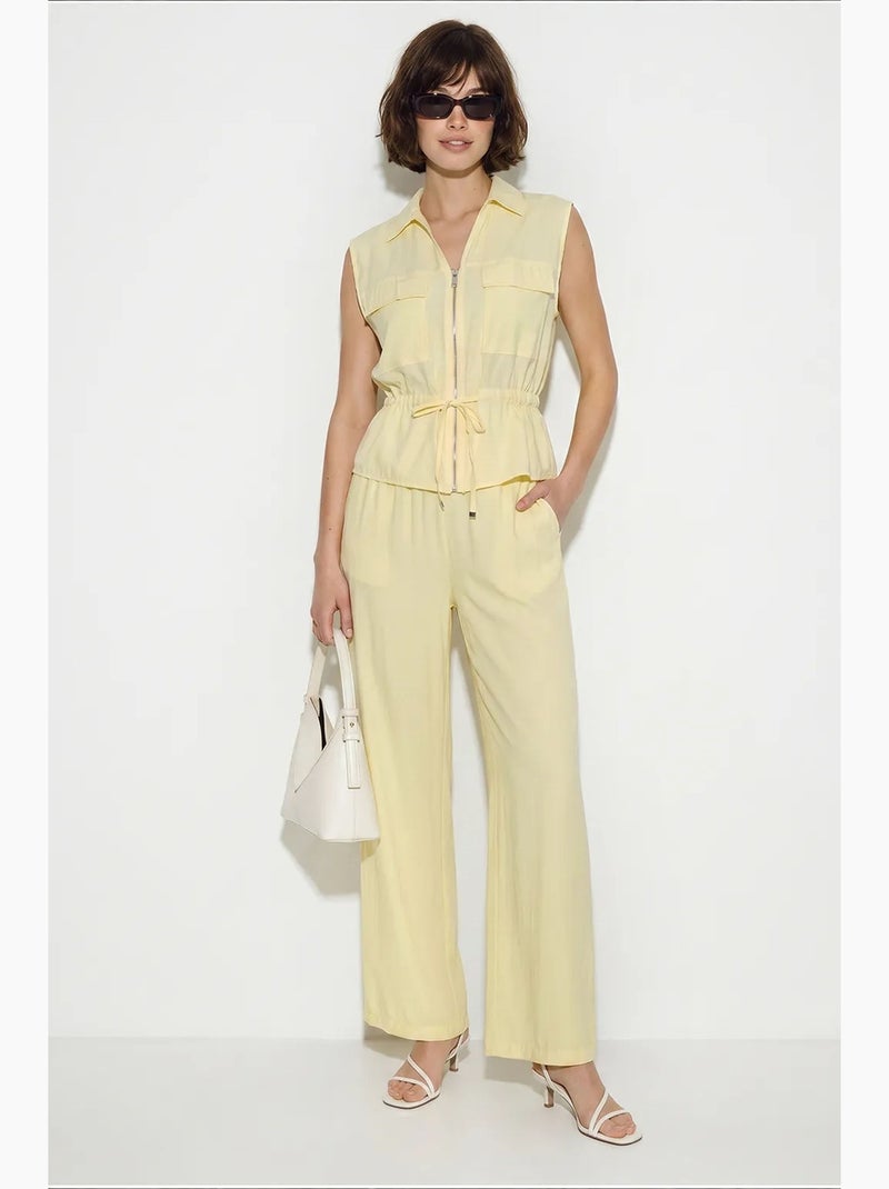 Conjunto coordenado elegante de duas peças com colete e calça larga lucci Amarelo-limão - Kiabi