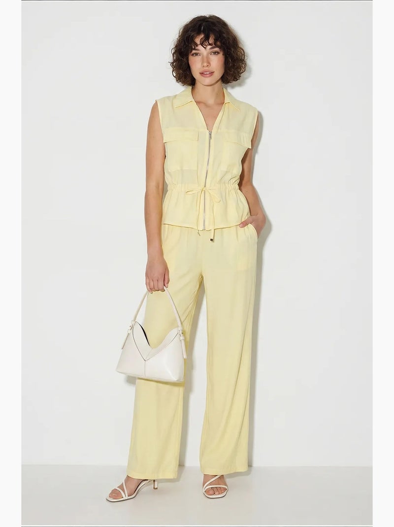 Conjunto coordenado elegante de duas peças com colete e calça larga lucci Amarelo-limão - Kiabi