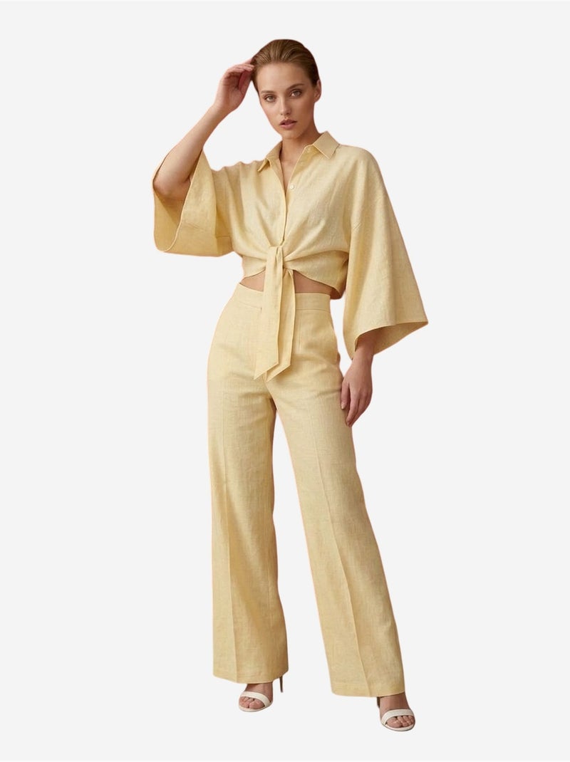 Conjunto coordenado em algodão com detalhe atado my fashion Amarelo-limão - Kiabi