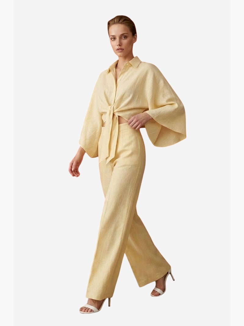 Conjunto coordenado em algodão com detalhe atado my fashion Amarelo-limão - Kiabi