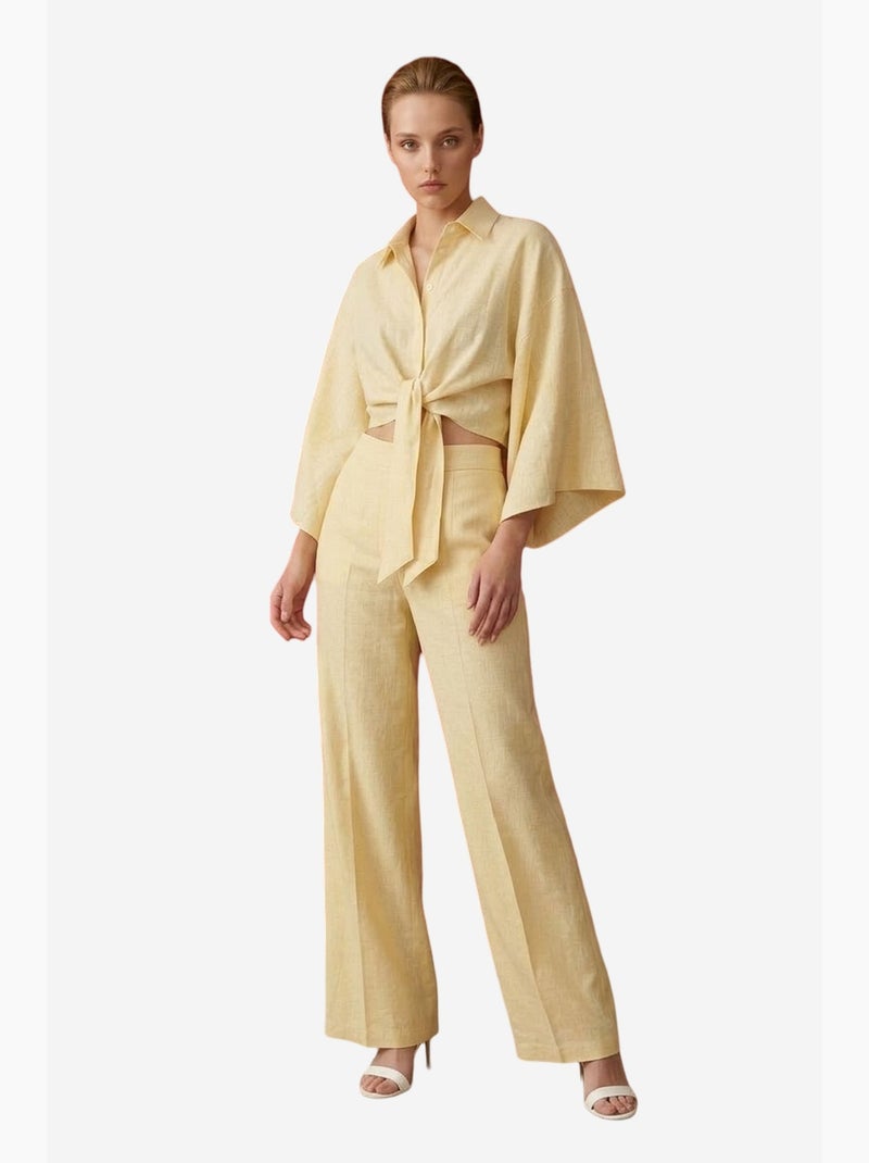 Conjunto coordenado em algodão com detalhe atado my fashion Amarelo-limão - Kiabi
