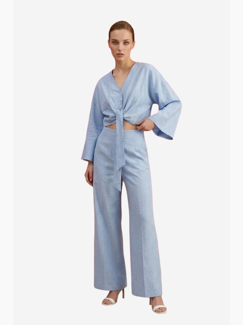 Conjunto coordenado em algodão com detalhe atado my fashion Azul-céu - Kiabi