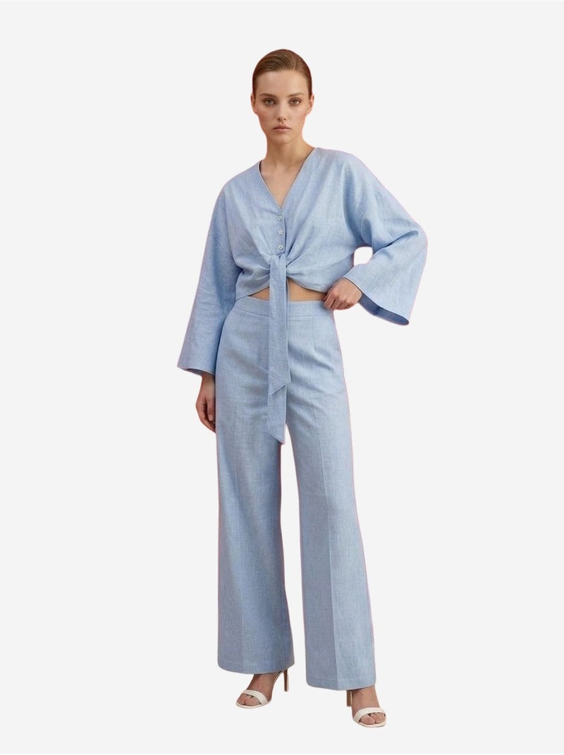 Conjunto coordenado em algodão com detalhe atado my fashion Azul-céu - Kiabi