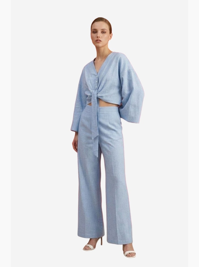 Conjunto coordenado em algodão com detalhe atado my fashion Azul-céu - Kiabi