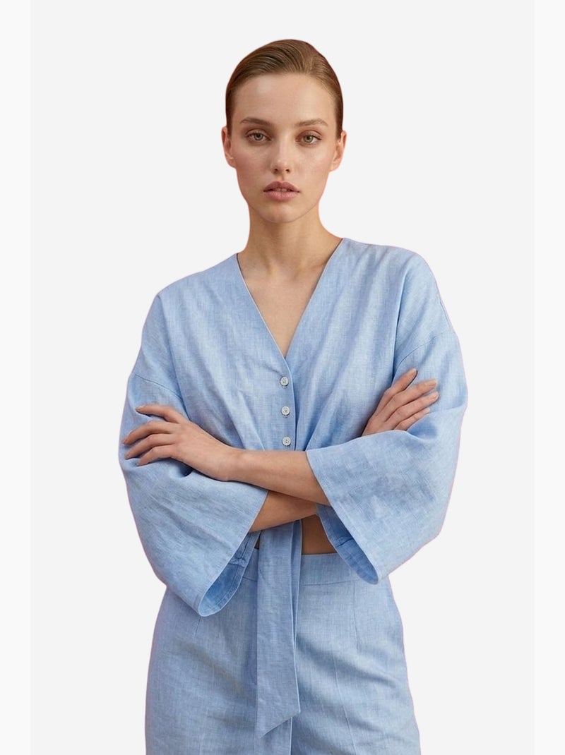 Conjunto coordenado em algodão com detalhe atado my fashion Azul-céu - Kiabi