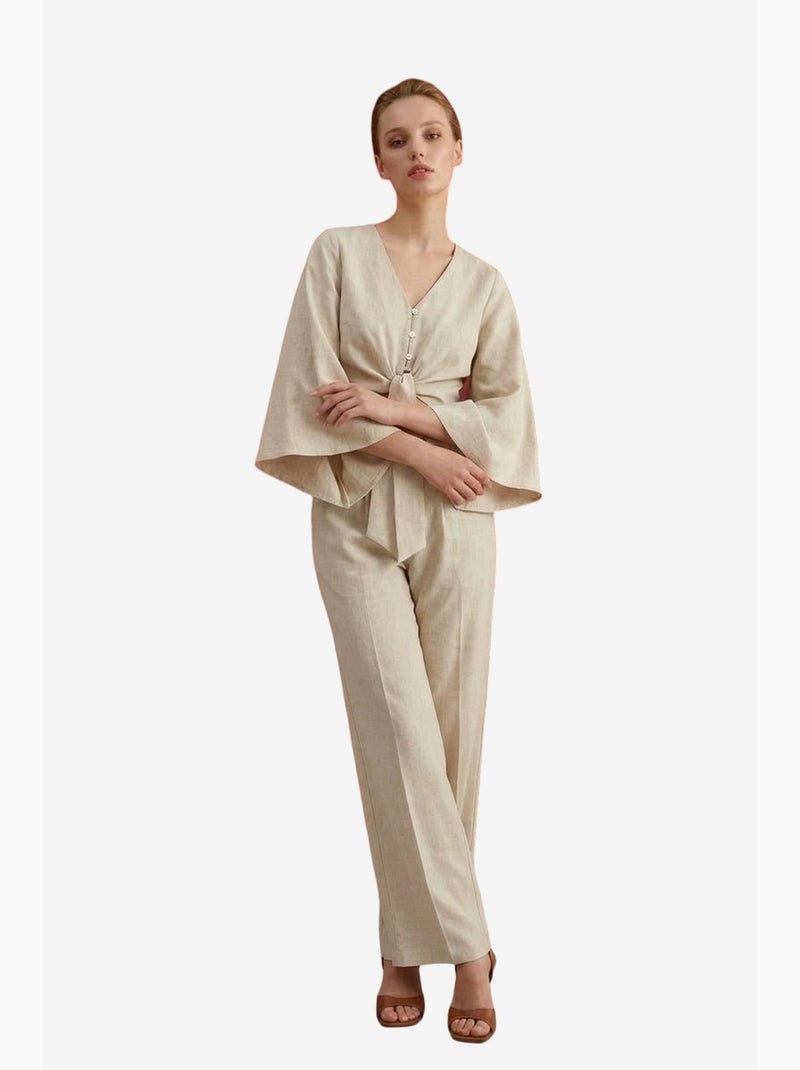 Conjunto coordenado em algodão com detalhe atado my fashion Bege-argila - Kiabi