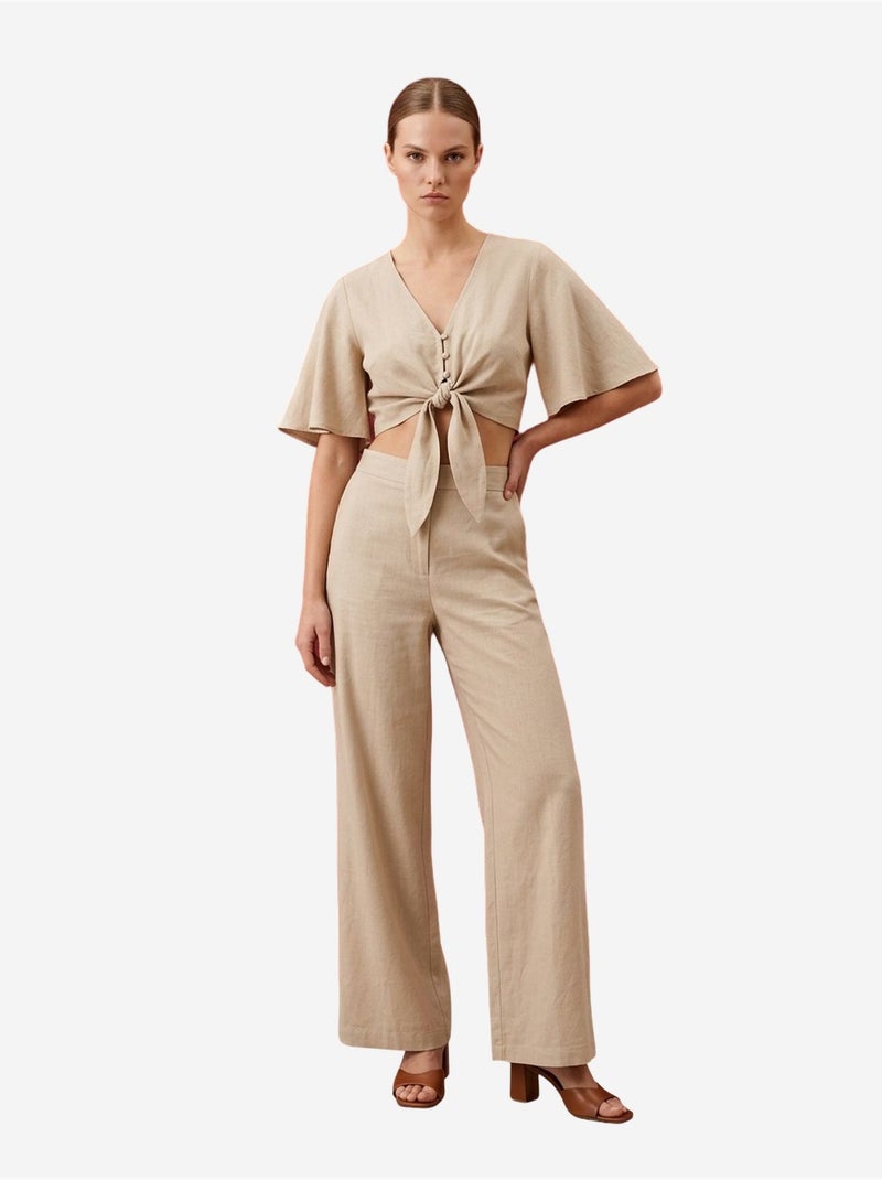 Conjunto coordenado em algodão com detalhe atado my fashion Bege-argila - Kiabi