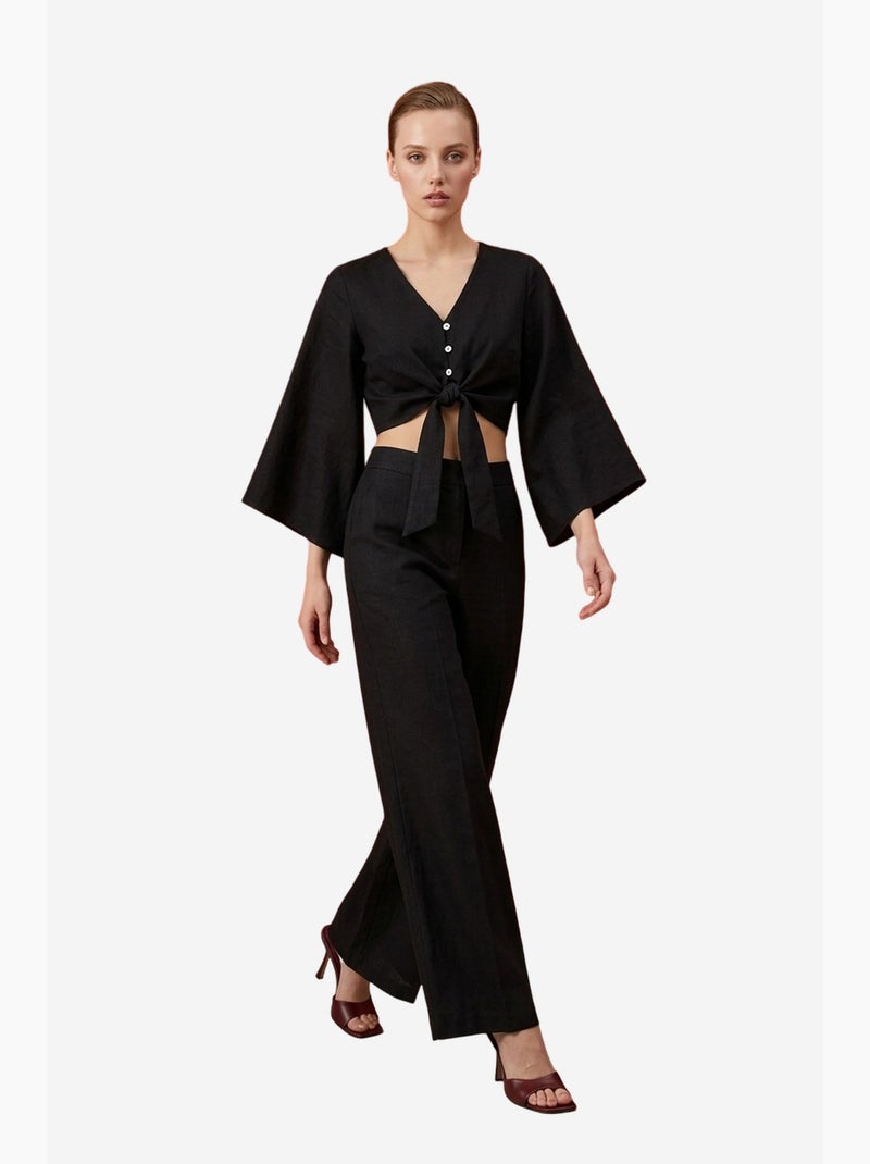Conjunto coordenado em algodão com detalhe atado my fashion Preto - Kiabi