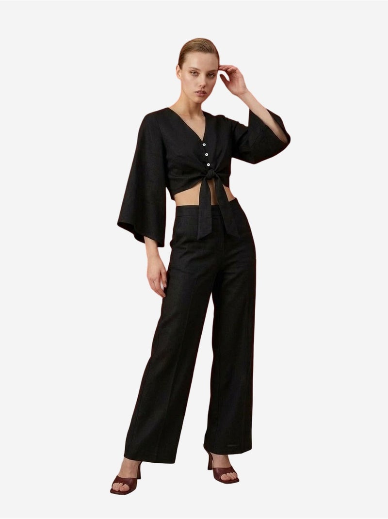 Conjunto coordenado em algodão com detalhe atado my fashion Preto - Kiabi