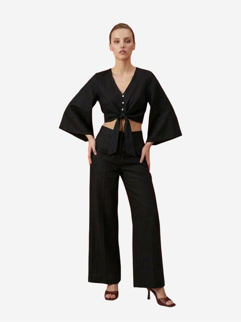 Conjunto coordenado em algodão com detalhe atado my fashion Preto - Kiabi