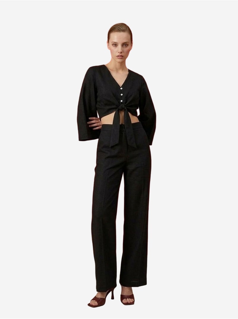 Conjunto coordenado em algodão com detalhe atado my fashion Preto - Kiabi