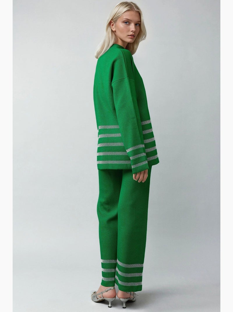 Conjunto coordenado em malha canelada às riscas com detalhe de lantejoulas my fashion Verde - Kiabi