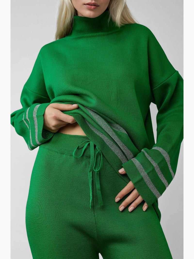Conjunto coordenado em malha canelada às riscas com detalhe de lantejoulas my fashion Verde - Kiabi