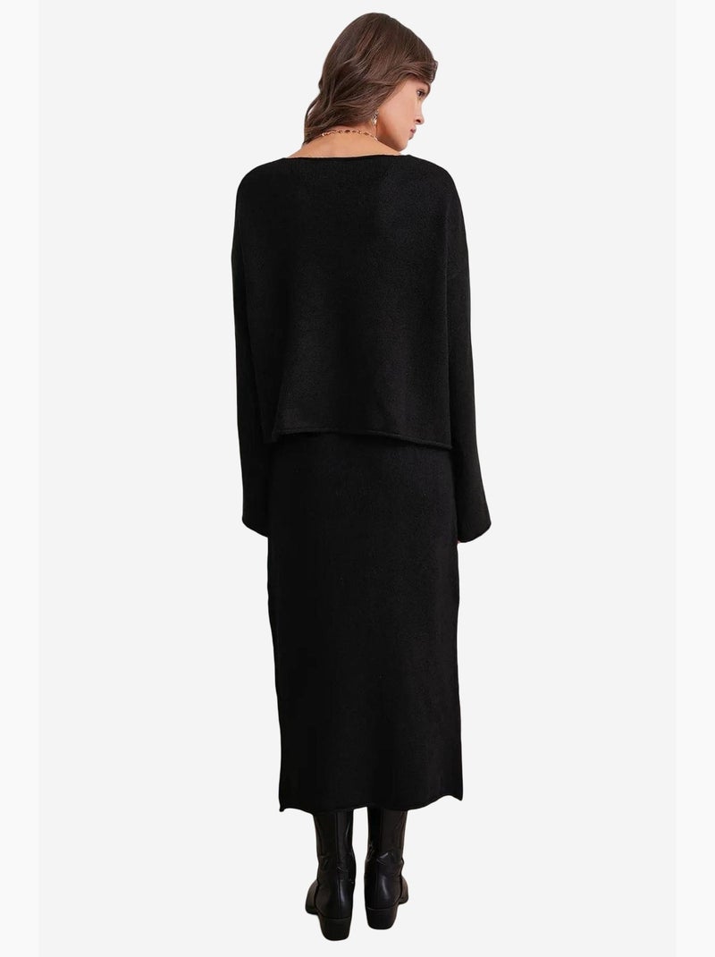 Conjunto coordenado em malha com camisola de decote em v e saia mixray Preto - Kiabi