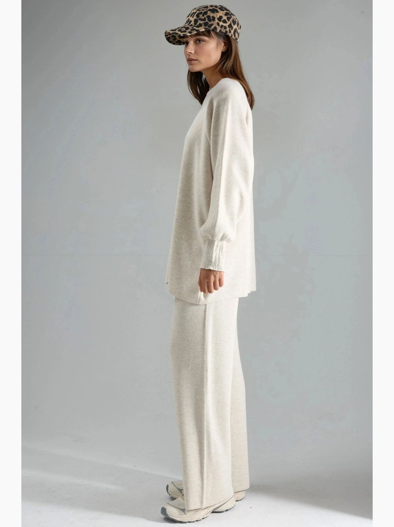 Conjunto coordenado em malha de camisola e calças de corte largo my fashion Areia - Kiabi