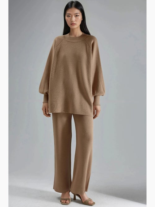 Conjunto coordenado em malha de camisola e calças de corte largo my fashion - Kiabi