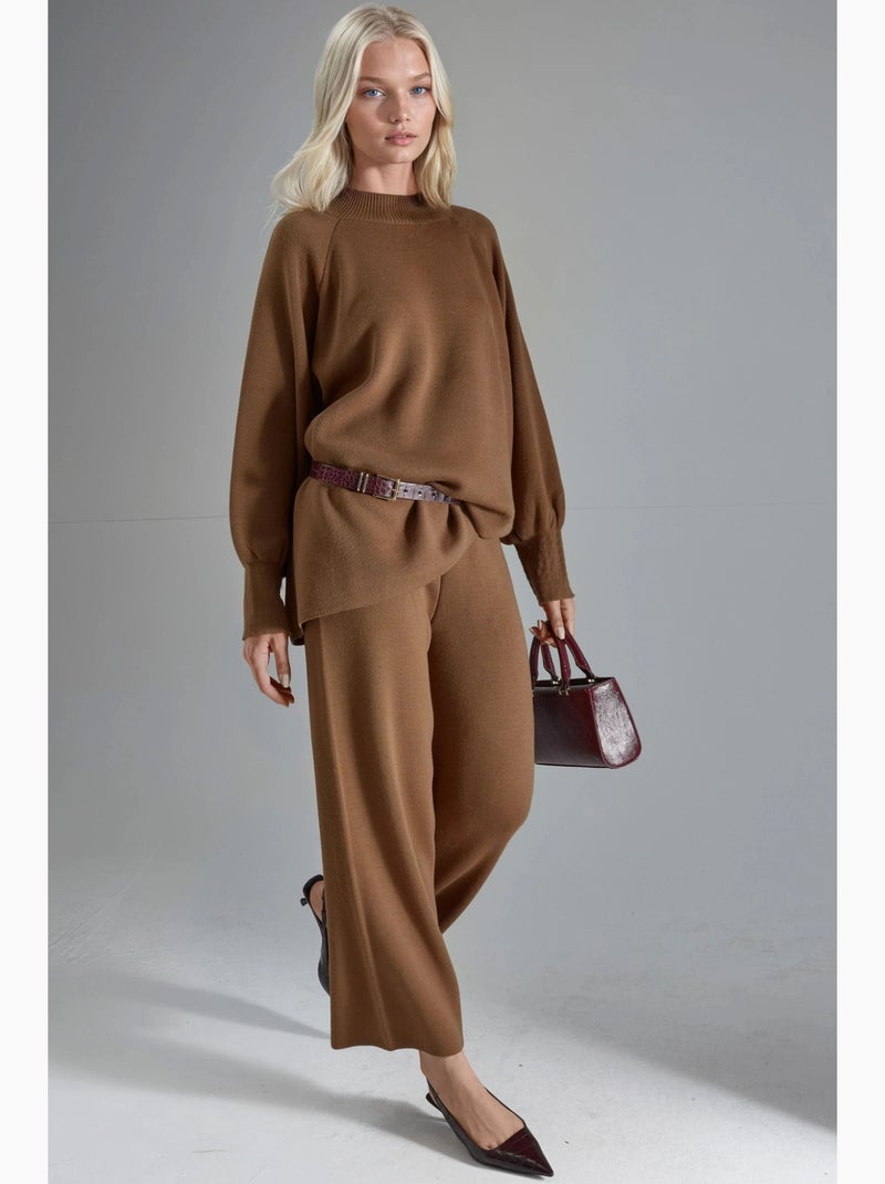 Conjunto coordenado em malha de camisola e calças de corte largo my fashion Castanho-chocolate - Kiabi