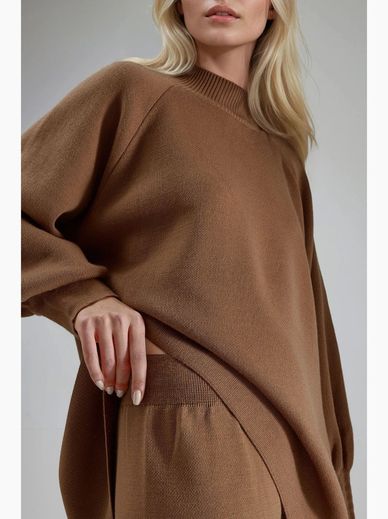 Conjunto coordenado em malha de camisola e calças de corte largo my fashion Castanho-chocolate - Kiabi