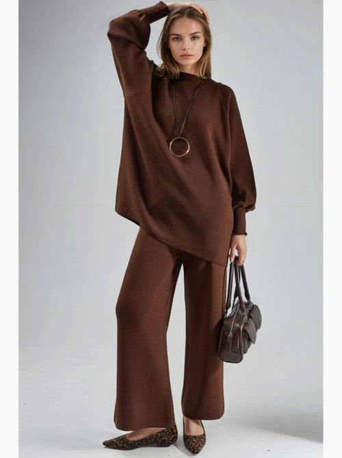 Conjunto coordenado em malha de camisola e calças de corte largo my fashion - Kiabi