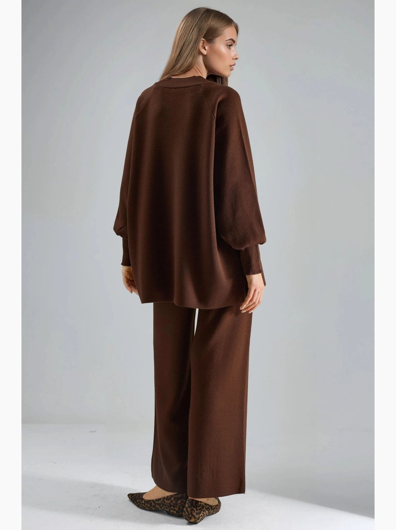 Conjunto coordenado em malha de camisola e calças de corte largo my fashion Castanho-escuro - Kiabi