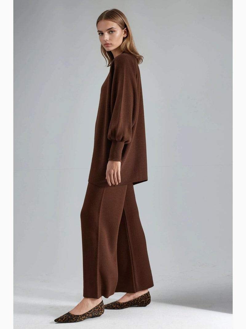 Conjunto coordenado em malha de camisola e calças de corte largo my fashion Castanho-escuro - Kiabi