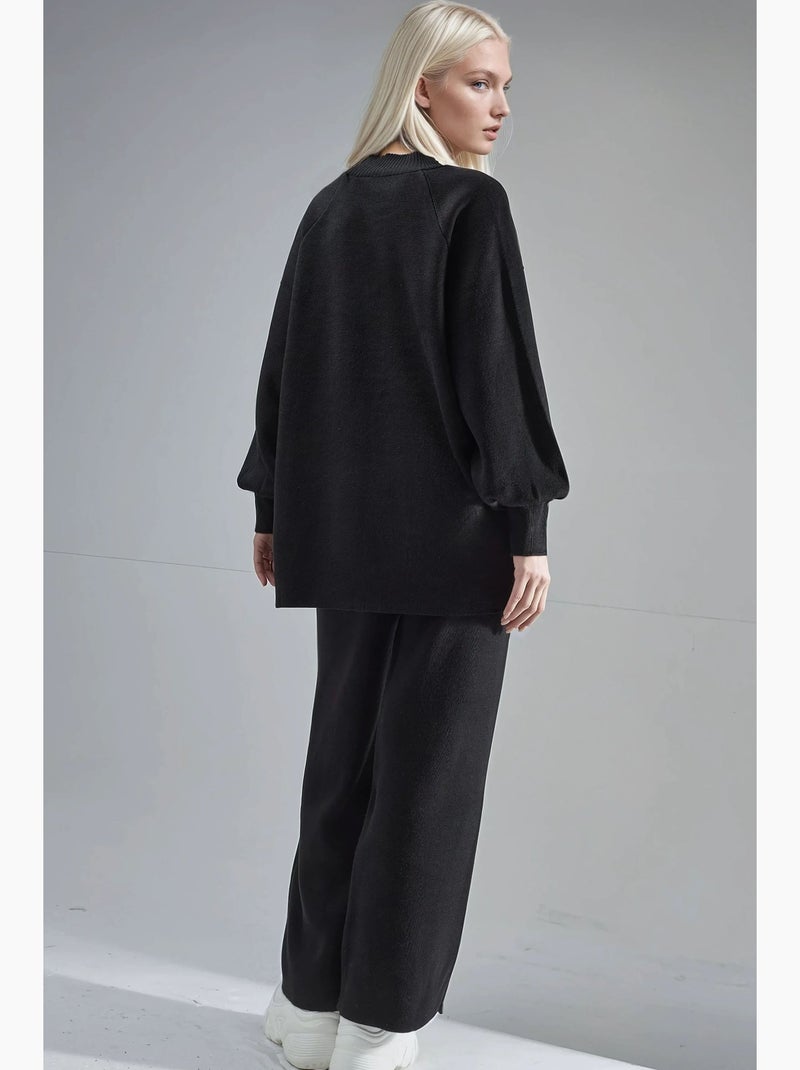 Conjunto coordenado em malha de camisola e calças de corte largo my fashion Preto - Kiabi