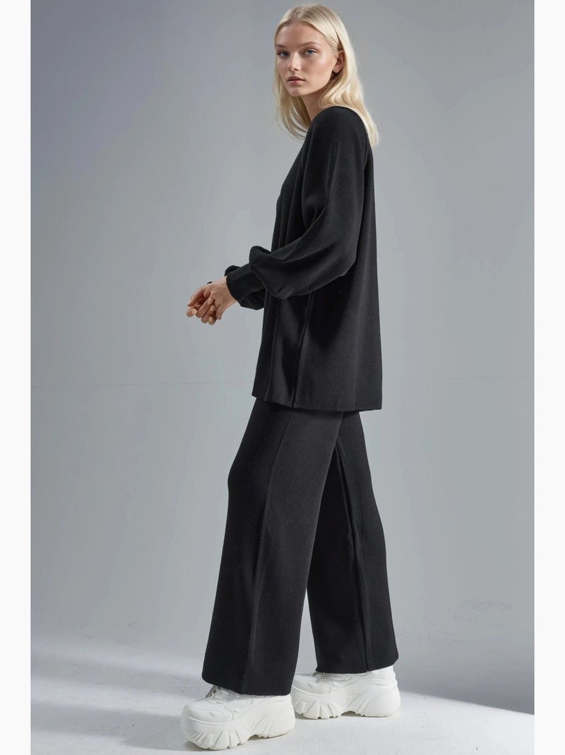 Conjunto coordenado em malha de camisola e calças de corte largo my fashion Preto - Kiabi