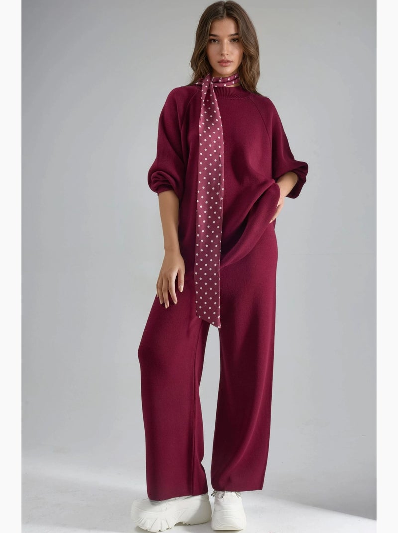 Conjunto coordenado em malha de camisola e calças de corte largo my fashion Vermelho bordô - Kiabi