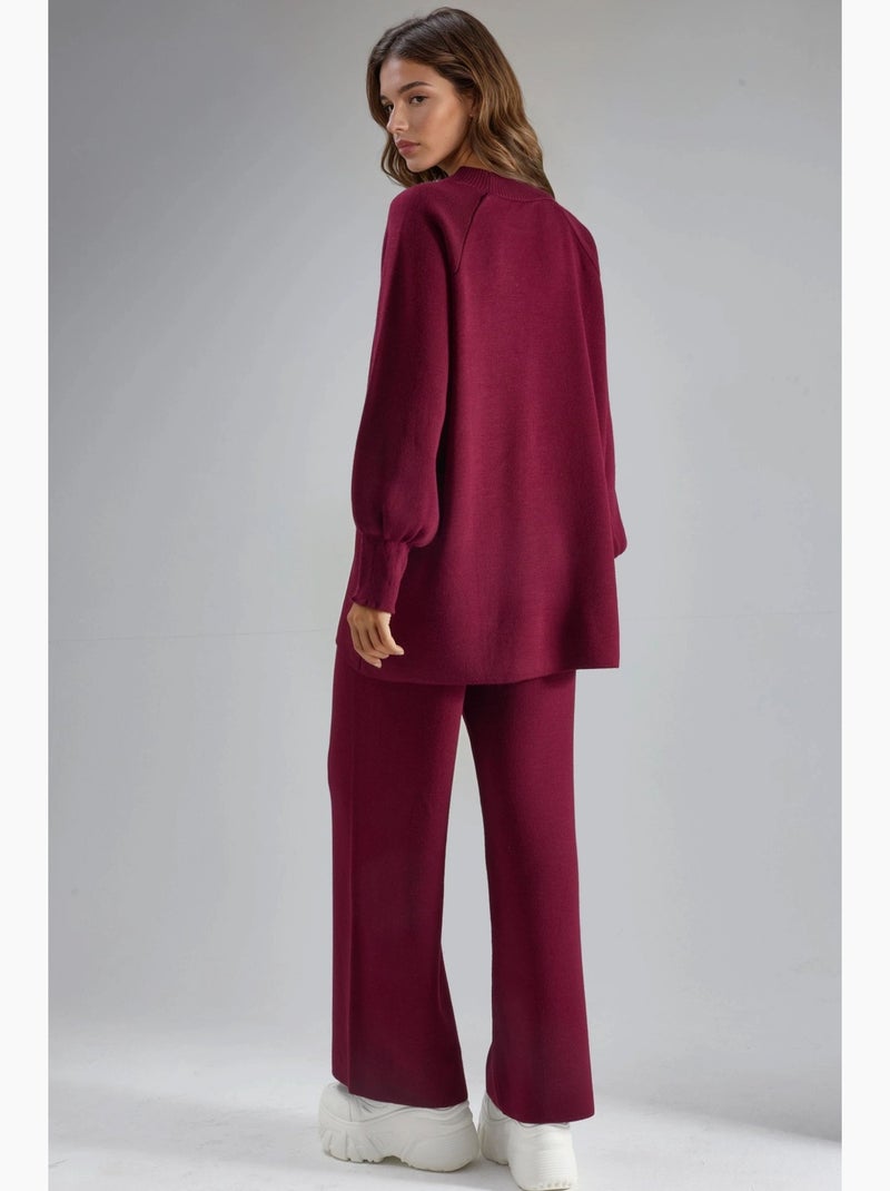 Conjunto coordenado em malha de camisola e calças de corte largo my fashion Vermelho bordô - Kiabi