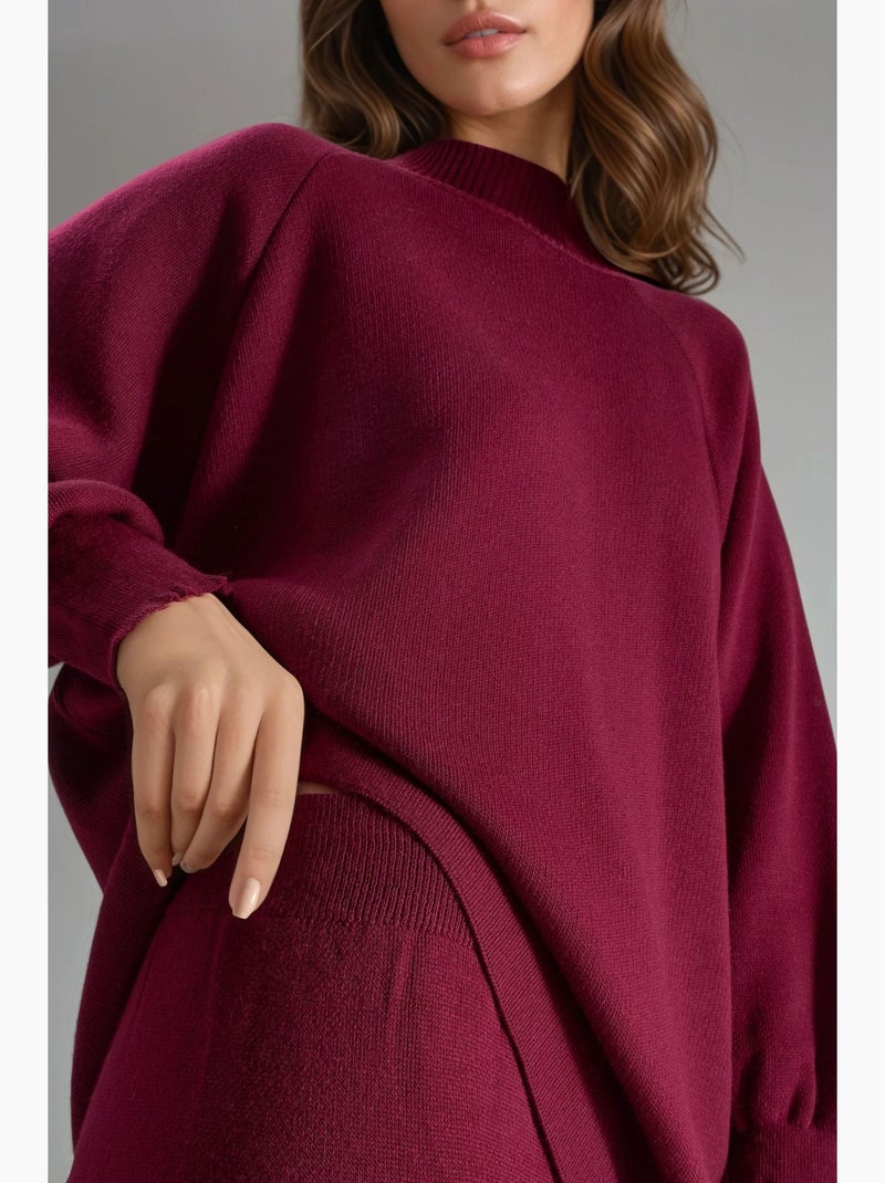 Conjunto coordenado em malha de camisola e calças de corte largo my fashion Vermelho bordô - Kiabi