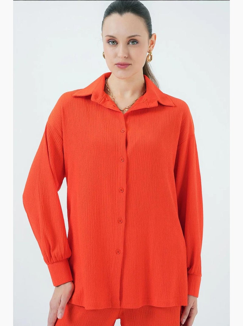 Conjunto coordenado em malha texturizada com camisa de malha de manga comprida e calças bdart Laranja-mandarina - Kiabi