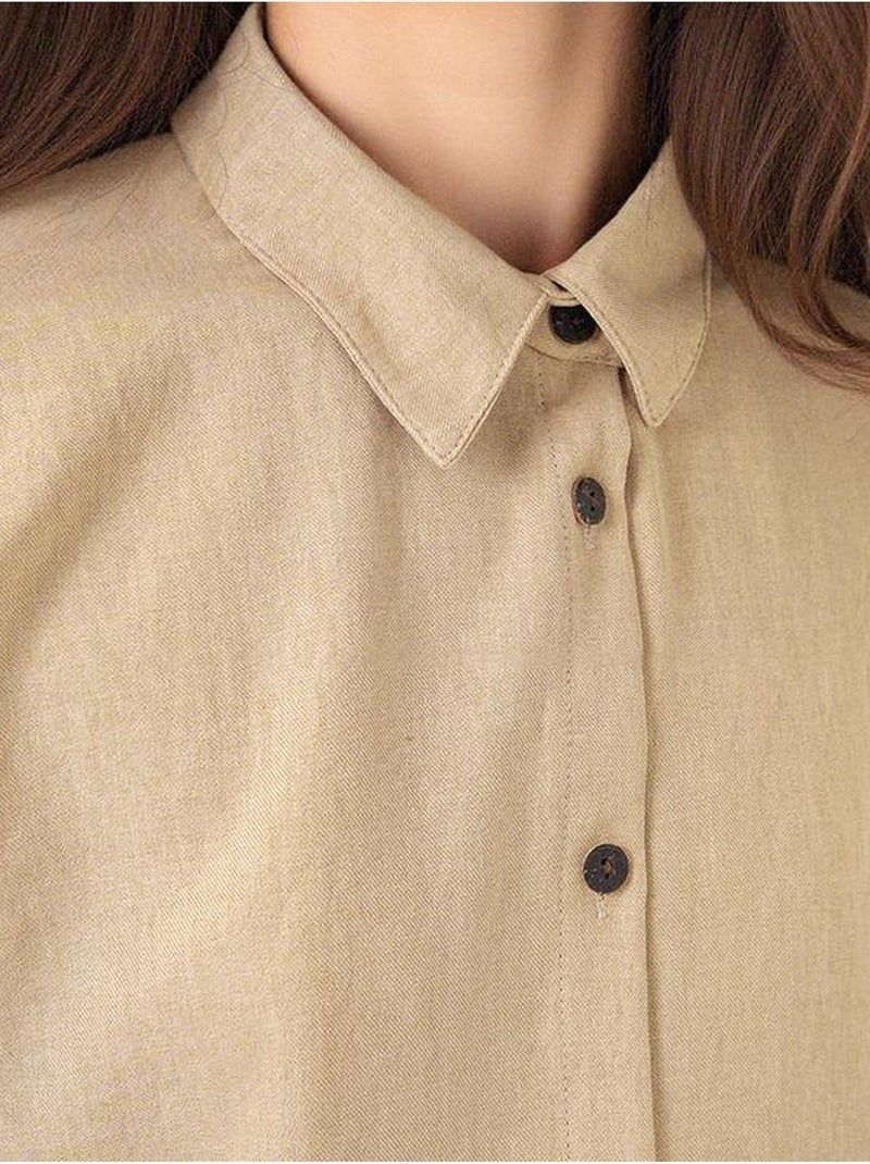 Conjunto coordenado em mistura de linho com camisa de manga comprida e calças bdart Bege natural - Kiabi