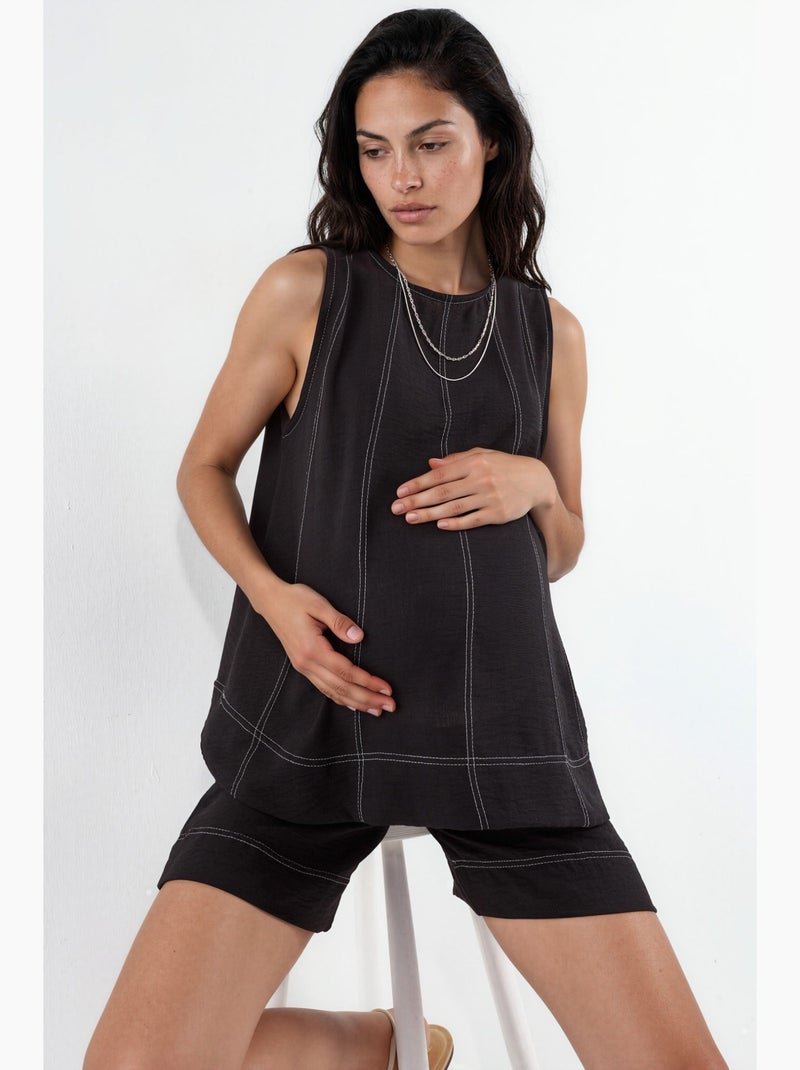 Conjunto coordenado relax fit com detalhes de pesponto hiccup Preto - Kiabi
