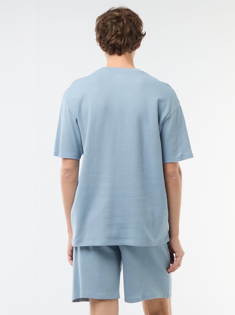 Conjunto curto de pijama em favo de mel - 2 peças Azul - Kiabi