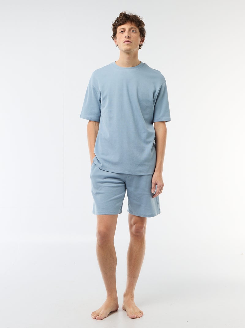 Conjunto curto de pijama em favo de mel - 2 peças Azul - Kiabi