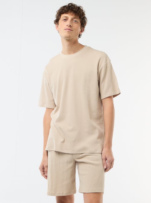 Conjunto curto de pijama em favo de mel - 2 peças - Kiabi