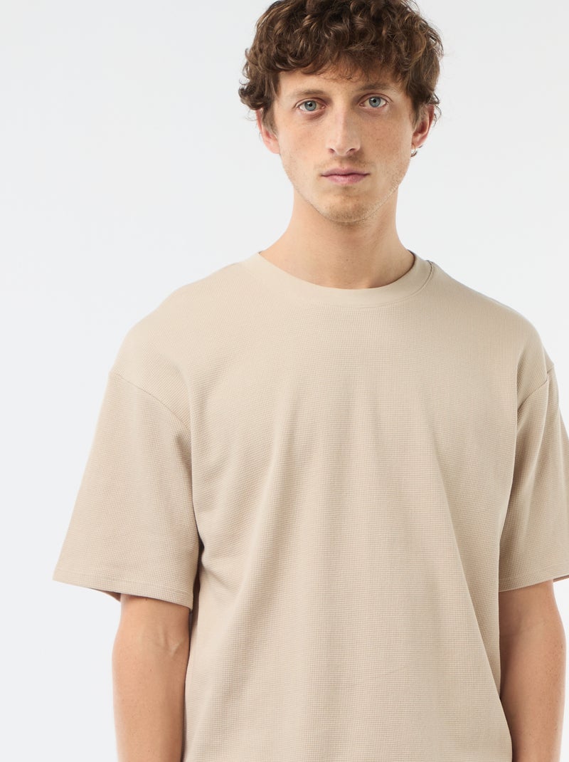 Conjunto curto de pijama em favo de mel - 2 peças Bege - Kiabi